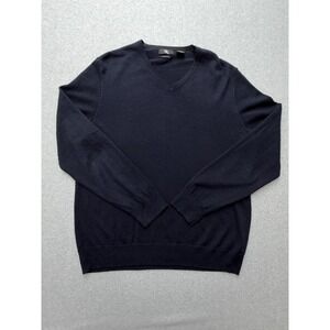 Calvin Klein Sweater Mens XL Navy Merino Wool V Neck Lightweight Knit Pullover